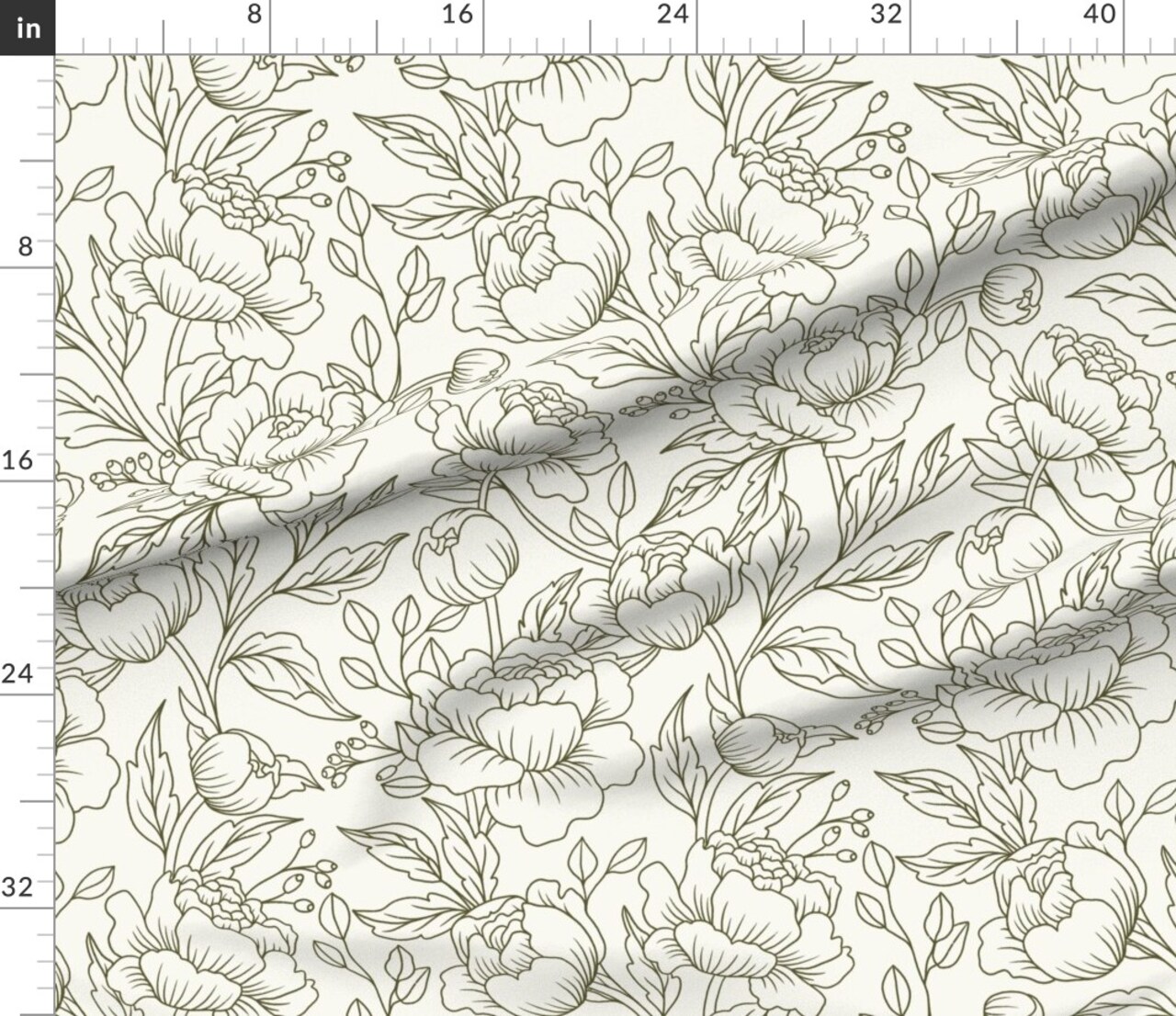 Various Fabrics by the Yard or Fat Quarter Hand Drawn Flowers Sage Green Minimalist Large Scale Line Art Custom Printed Fabric by Spoonflower